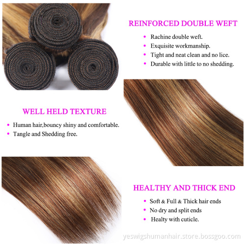 Wholesale Brazilian Straight Human Hair  Bundles Cheap Highlight Color Remy Cuticle Aligned Human Hair Weave Bundles Extensions